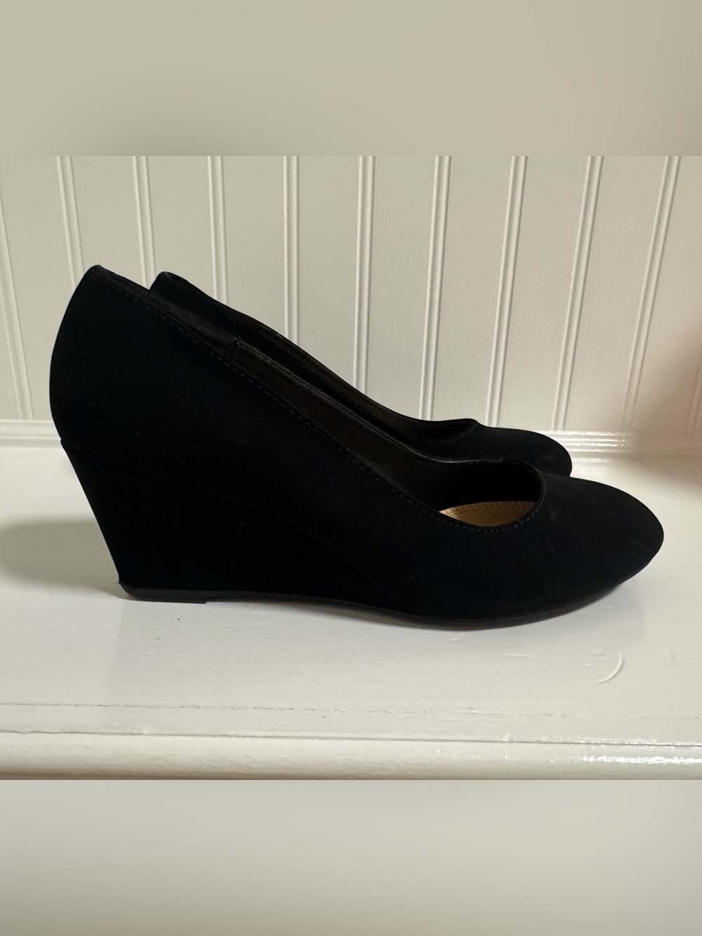 Classic Black Suede Wedge Pumps - Women's Dress Heels